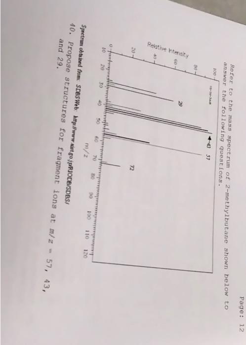 Relative Intensity 20 Page 12 Refer To The Mass Spectrum Of 2 Methylbutane Shown Below To Answer The Following Questio 1