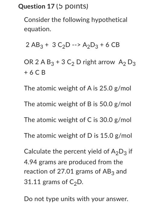 Question 18 5 Points Consider The Following Hypothetical Equation 2 Ab 1 Cd A D Cb Or 2 Ab Cd Right Arrow A 2