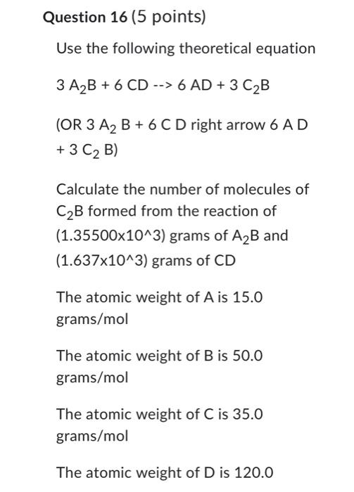 Question 18 5 Points Consider The Following Hypothetical Equation 2 Ab 1 Cd A D Cb Or 2 Ab Cd Right Arrow A 3