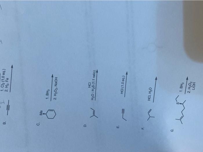 B D E Me 1 Cl 1 0 Eq 2 H Fe 1 Bh 2 H O Naoh Hci H O H S 1 1 Ratio Hci 1 0 Eq Hci H O 1 Bh3 2 H O 1