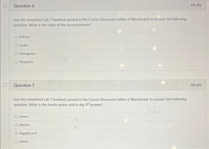 0 Question 1 Use The Completed Lab 7 Handout Posted In The Course Document Folder Of Blackboard To Answer The Followin 3