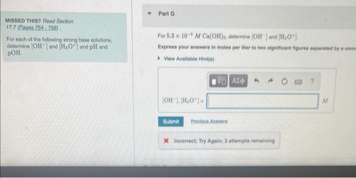 Missed This Road Section 17 7 Pages 754 758 For Each Of The Following Strong Base Solutions Determine Oh And H 1