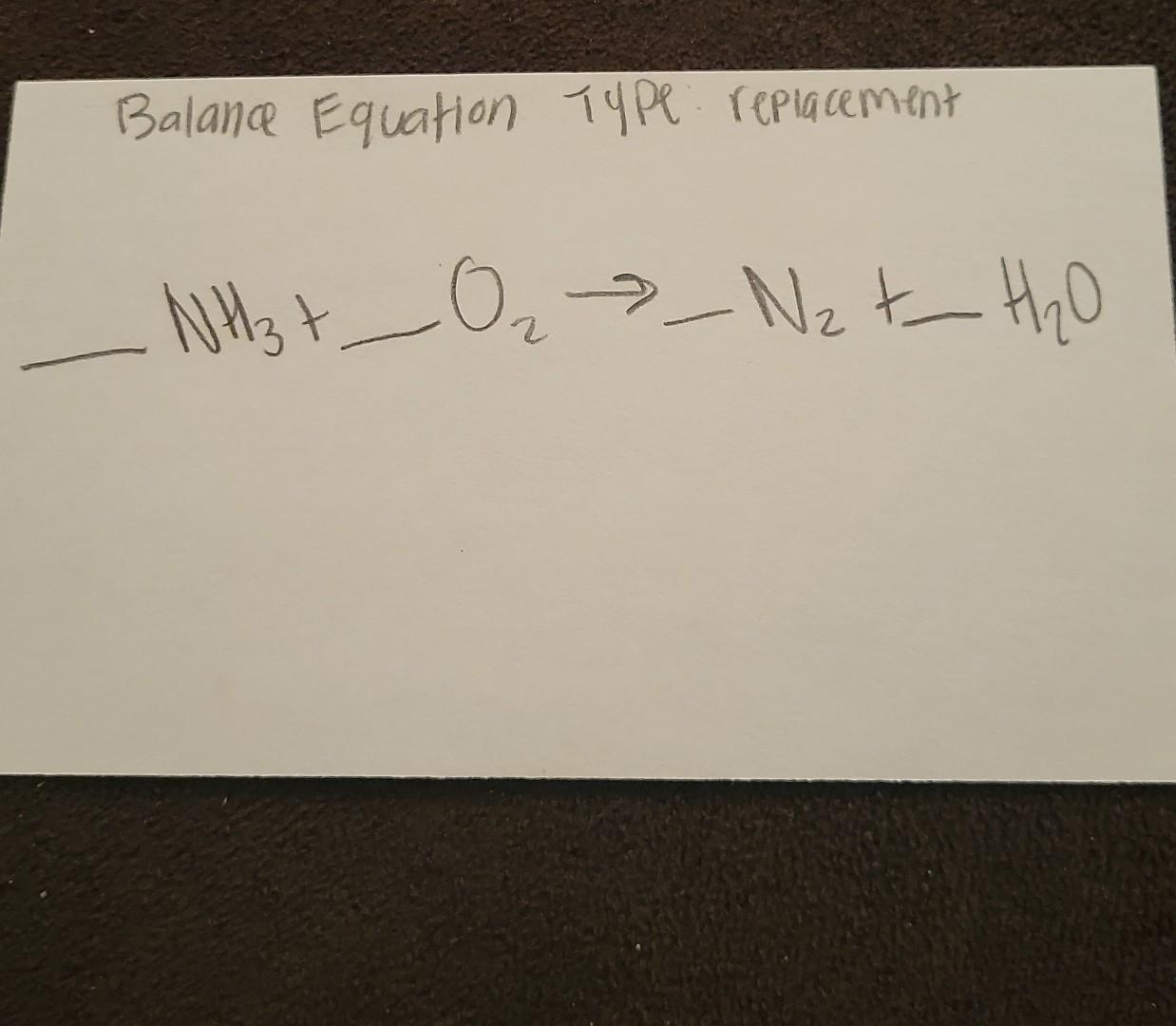 Balance Equation Type Replacement Nh3 O N T Th 0 1