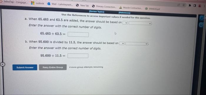 Mind Tap Cengage Outlook Mail Laantwynett Submit Answer New Tab Primary Connection A When 65 483 And 63 5 Are 1