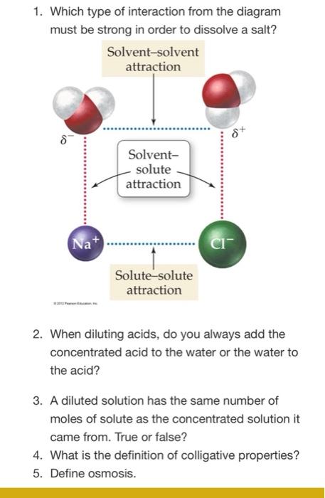 1 Which Type Of Interaction From The Diagram Must Be Strong In Order To Dissolve A Salt Solvent Solvent Attraction S N 1