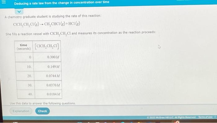 Deducing A Rate Law From The Change In Concentration Over Time A Chemistry Graduate Student Is Studying The Rate Of This 1