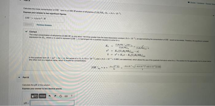 Calculate The Molar Concentration Of Oe Ions In A 0000 Express Your Answer To Two Significant Figures Oh 6310 M Part B P 1