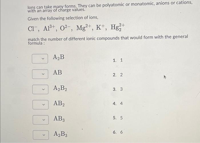 Lons Can Take Many Forms They Can Be Polyatomic Or Monatomic Anions Or Cations With An Array Of Charge Values Given 1