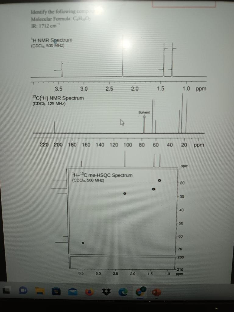 Identify The Following Compo Molecular Formula Cho Ir 1712 Cm H Nmr Spectrum Cdc 500 Mhz 3 5 13c H Nmr Spectrum 1
