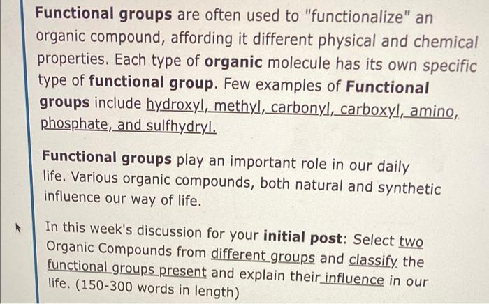 Functional Groups Are Often Used To Functionalize An Organic Compound Affording It Different Physical And Chemical Pr 1