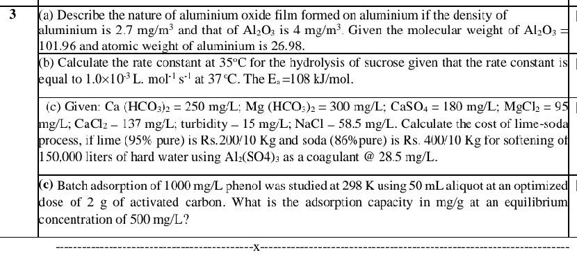 3 A Describe The Nature Of Aluminium Oxide Film Formed On Aluminium If The Density Of Aluminium Is 2 7 Mg M And That 1