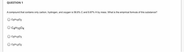 Question 2 An Iron Containing Compound Is 20 1 Fe 11 5 S 63 3 O And 5 1 H What Is The Empirical Formula For This 2