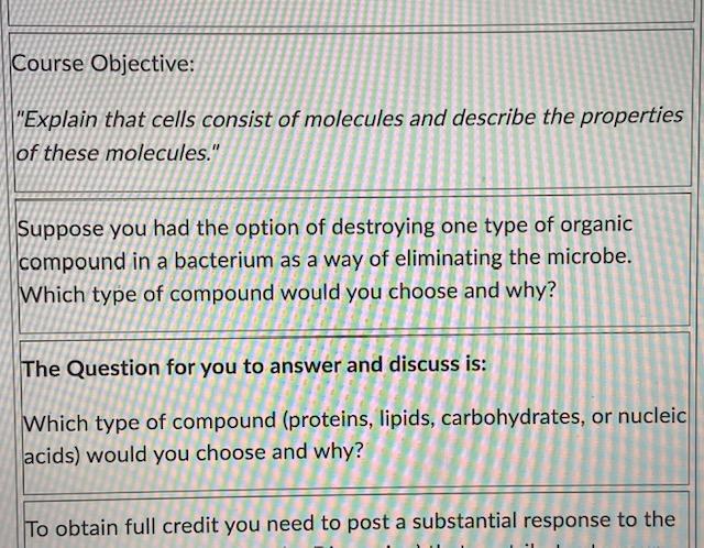 Course Objective Explain That Cells Consist Of Molecules And Describe The Properties Of These Molecules Suppose You 1