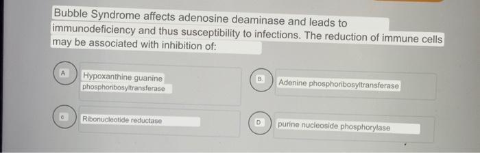 Bubble Syndrome Affects Adenosine Deaminase And Leads To Immunodeficiency And Thus Susceptibility To Infections The Red 1