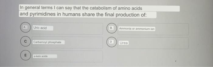 In General Terms I Can Say That The Catabolism Of Amino Acids And Pyrimidines In Humans Share The Final Production Of E 1