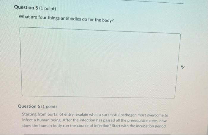 Question 5 1 Point What Are Four Things Antibodies Do For The Body Question 6 1 Point Starting From Portal Of Entry 2