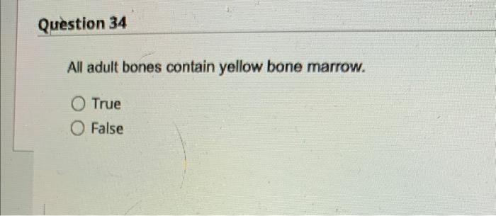Question 33 The Primary Function Of The Kidney Is To Remove Waste True O False Question 34 All Adult Bones Contain Yel 2