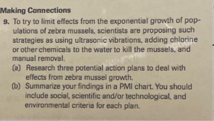 Making Connections 9 To Try To Limit Effects From The Exponential Growth Of Pop Ulations Of Zebra Mussels Scientists 1