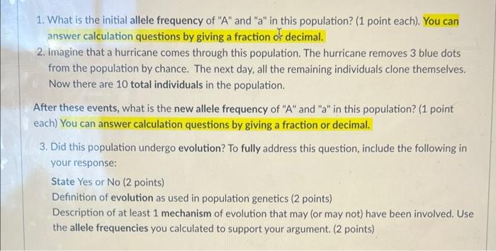 Question 10 Below Is Information About A Population Of Dots Read All Of The Information Carefully Before Answering Any 2