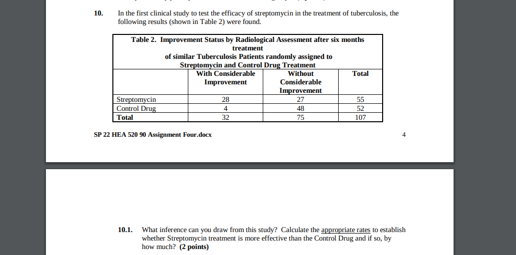 10 In The First Clinical Study To Test The Efficacy Of Streptomycin In The Treatment Of Tuberculosis The Following Res 1