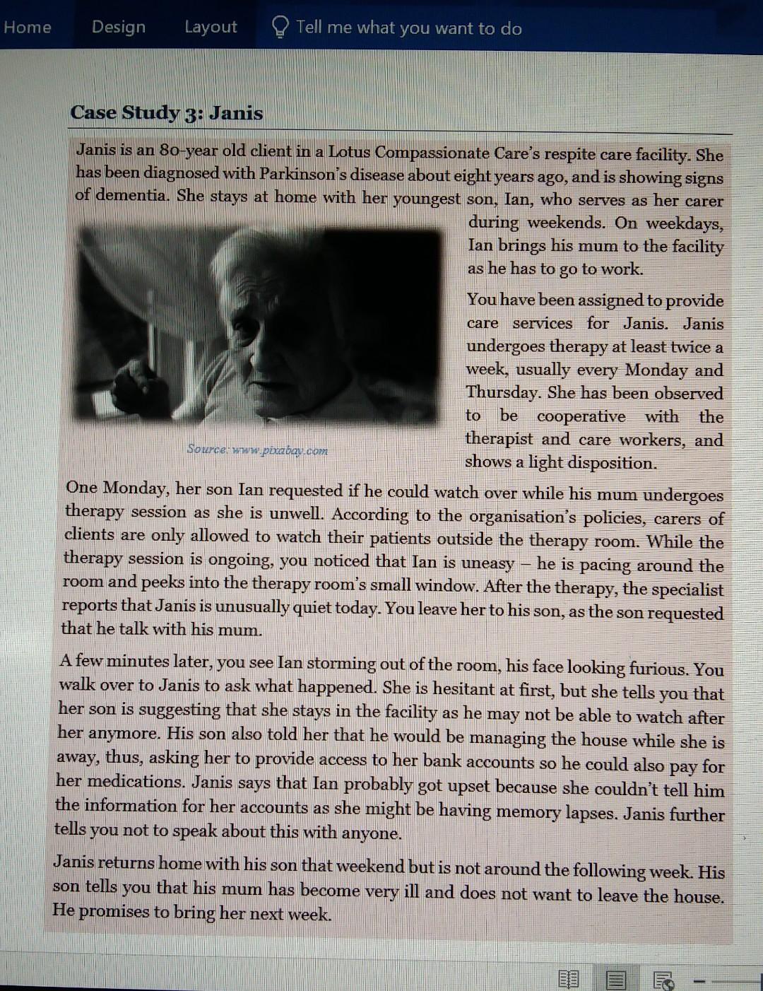 Home Design Layout Tell Me What You Want To Do Case Study 3 Janis Janis Is An 80 Year Old Client In A Lotus Compassiona 1