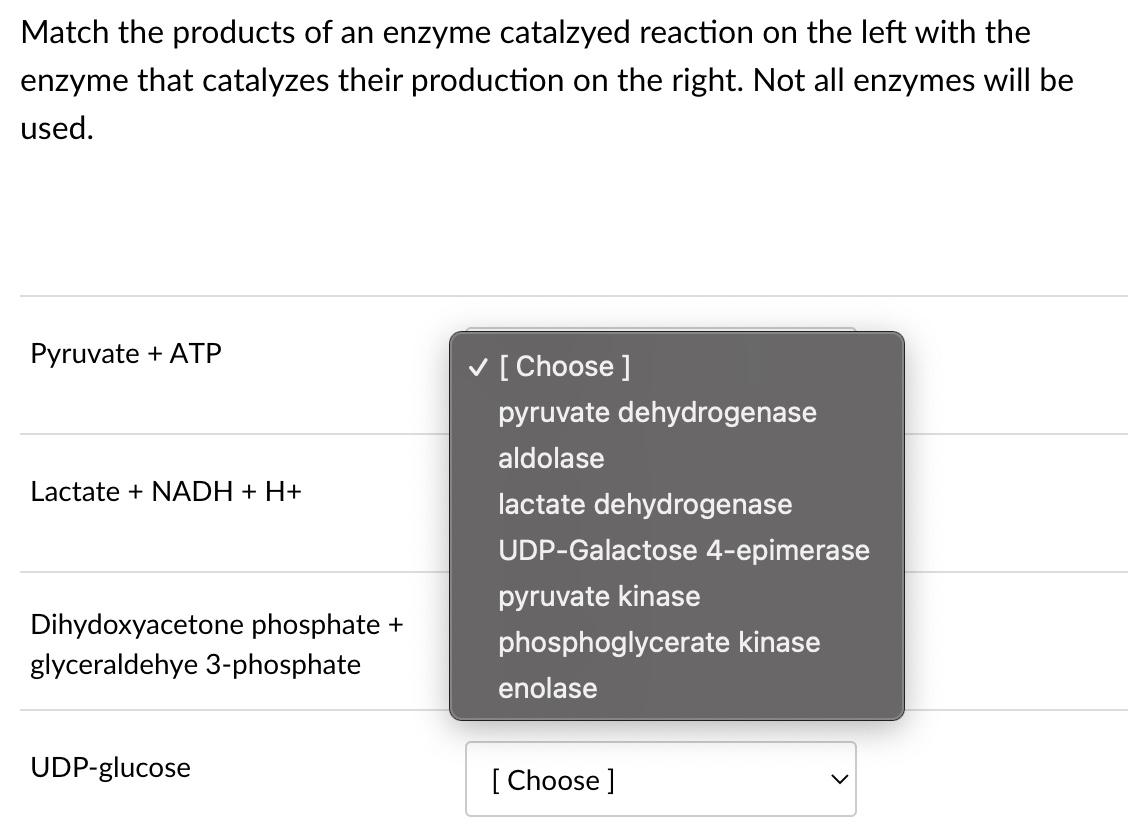 Match The Products Of An Enzyme Catalzyed Reaction On The Left With The Enzyme That Catalyzes Their Production On The Ri 1