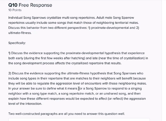 Q10 Free Response 10 Points Individual Song Sparrows Crystallize Multi Song Repertoires Adult Male Song Sparrow Reperto 1