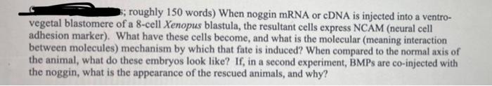 Roughly 150 Words When Noggin Mrna Or Cdna Is Injected Into A Ventro Vegetal Blastomere Of A 8 Cell Xenopus Blastula 1