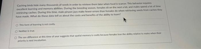 Caching Birds Hide Many Thousands Of Seeds In Order To Retrieve Them Later When Food Is Scarcer This Behavior Requires 1