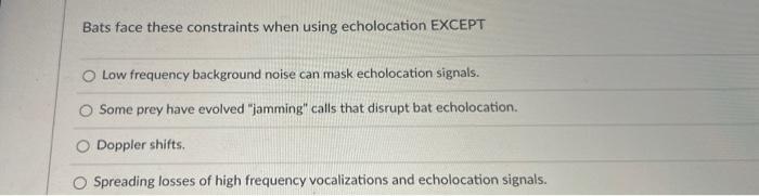 Bats Face These Constraints When Using Echolocation Except O Low Frequency Background Noise Can Mask Echolocation Signal 1