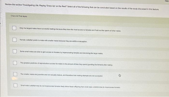 Review The Section Investigating Life Playing Dress Up On The Reet Select All Of The Following That Can Be Concluded 1