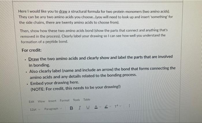 Here I Would Like You To Draw A Structural Formula For Two Protein Monomers Two Amino Acids They Can Be Any Two Amino 2