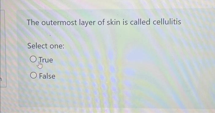 The Outermost Layer Of Skin Is Called Cellulitis Select One O True O False Heparin Is An Anticoagulant Found In Blood 1