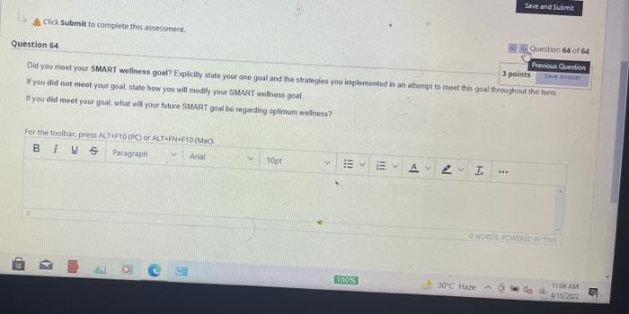 Save And Submit Click Submit To Complete This Assessment Question Of Question 64 Previous Question 3 Points Did You Meet 1