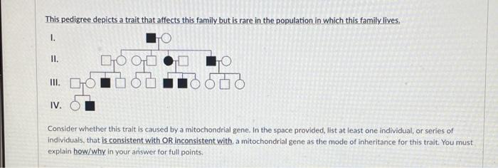 This Pedigree Depicts A Trait That Affects This Family But Is Rare In The Population In Which This Family Lives 1 Ii 1