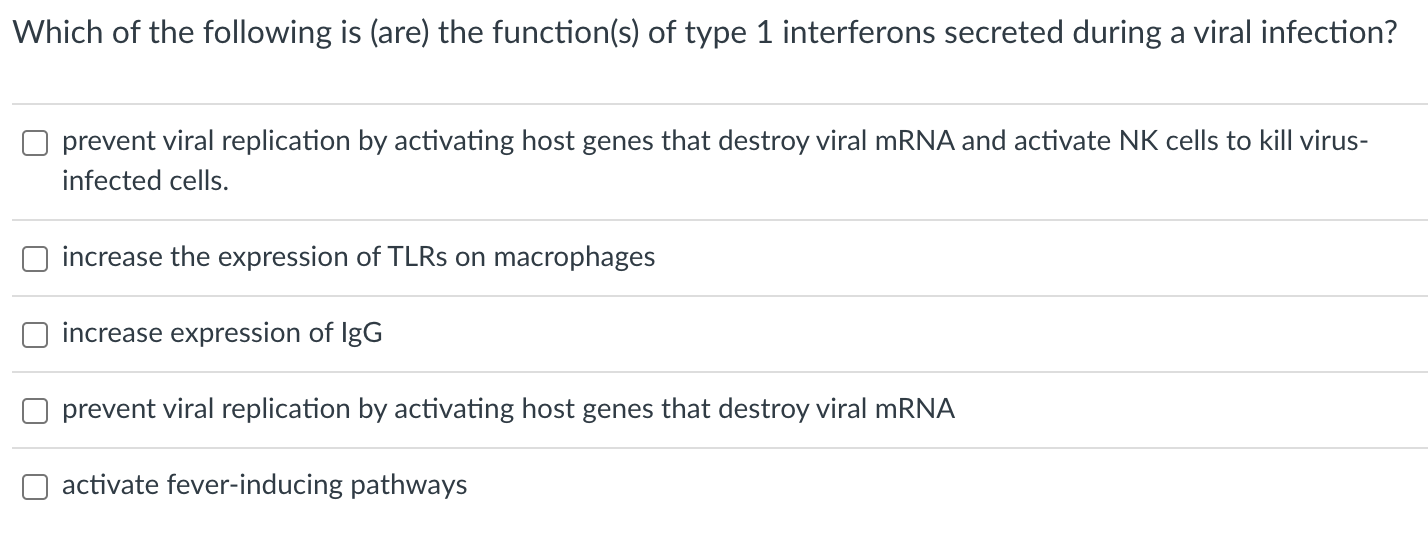 Which Of The Following Is Are The Function S Of Type 1 Interferons Secreted During A Viral Infection Prevent Viral R 1
