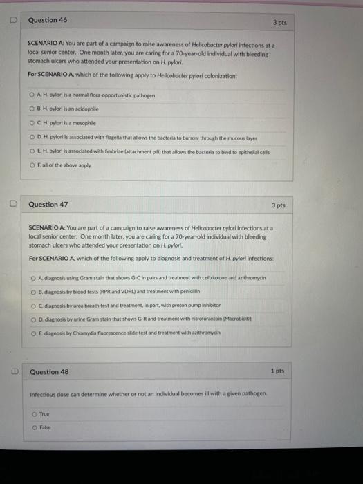 U D Question 46 Scenario A You Are Part Of A Campaign To Raise Awareness Of Helicobacter Pylori Infections At A Local S 1