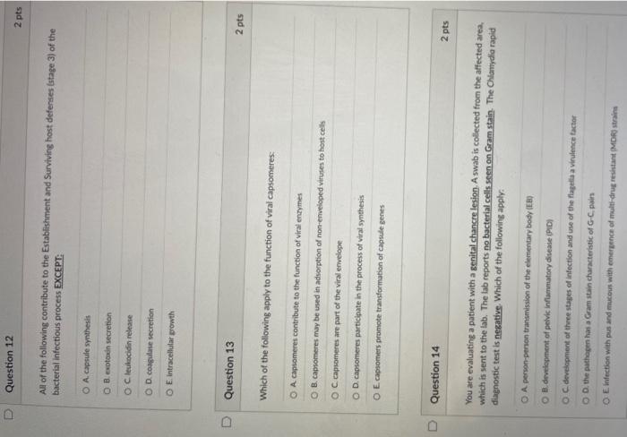 D Question 7 All Of The Following Apply To Transformation Of Streptococcus Pneumoniae Except O A Release Of Dna Genes 8