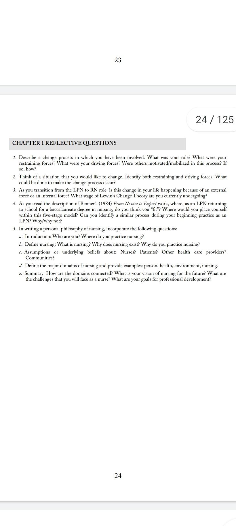 23 24 125 Chapter 1 Reflective Questions 1 Describe A Change Process In Which You Have Been Involved What Was Your R 1
