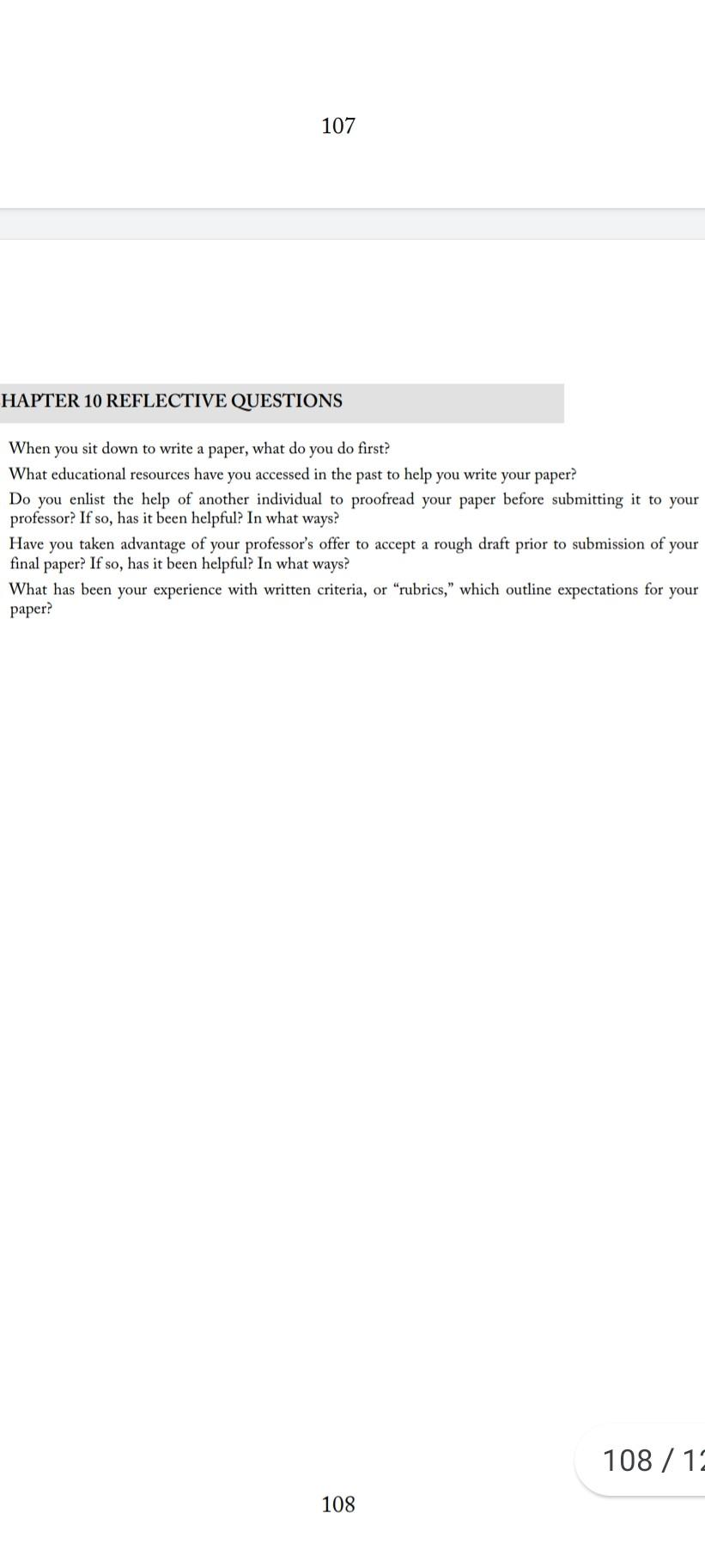 107 Hapter 10 Reflective Questions When You Sit Down To Write A Paper What Do You Do First What Educational Resources 1