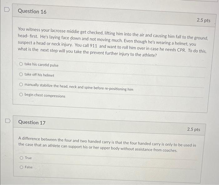 Question 1 An Important First Step In Helping An Athlete Recover From A Solar Plexus Spam Is O Loosen Restrictive Cloth 4