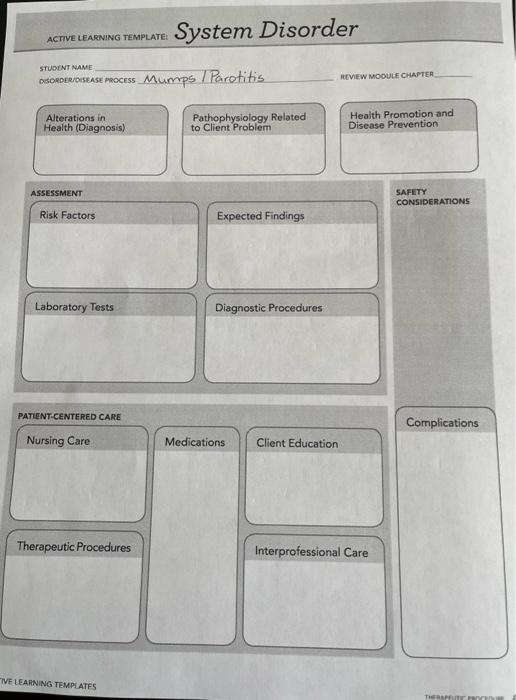 Active Learning Template Student Name Disorder Disease Process Rubella German Measles Review Module Chapter Alterations 4