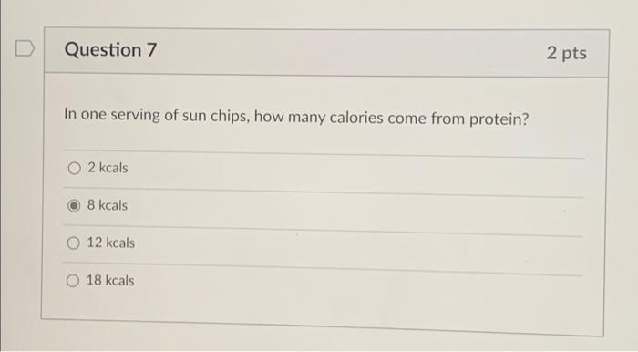 D Question 3 One Serving Of The Sun Chips Would Provide A Low Good O High Source Of Fiber 2 Pts Question 5 Eating 2 Se 3
