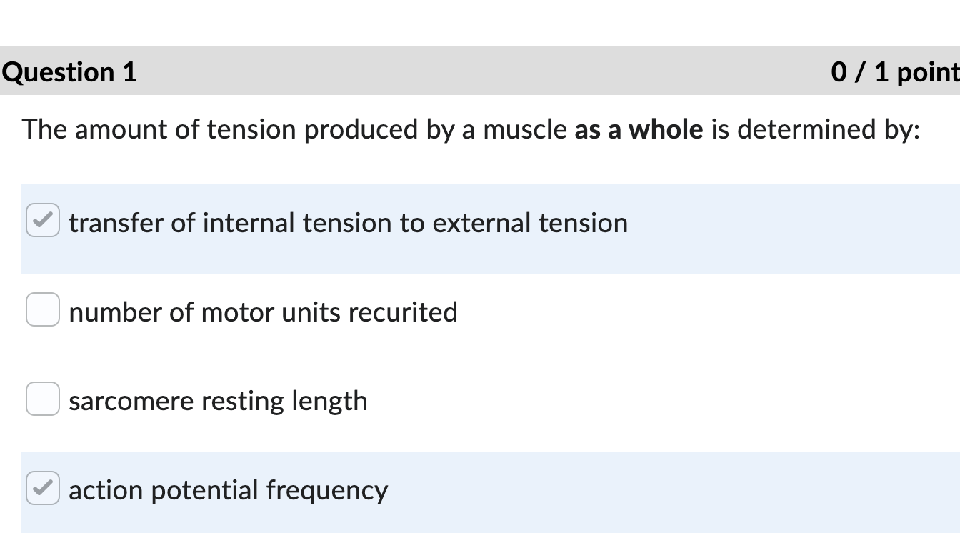 Question 1 0 1 Point The Amount Of Tension Produced By A Muscle As A Whole Is Determined By Transfer Of Internal Tensio 1