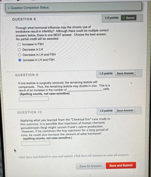 Question Completion Status 1 5 Points Question 8 Through What Hormonal Influence May The Chronic Use Of Trenbolone Re 1