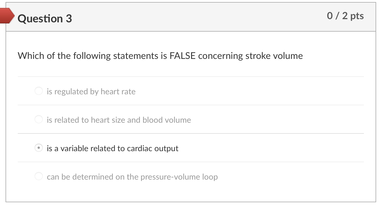 Question 3 Which Of The Following Statements Is False Concerning Stroke Volume Is Regulated By Heart Rate Is Related To 1
