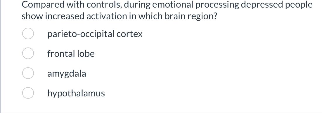 Compared With Controls During Emotional Processing Depressed People Show Increased Activation In Which Brain Region Pa 1