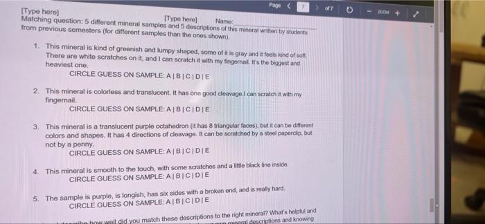 Ptions B Nor How Good Are Yours Ve C Zoom G 106 Am 0 Page Type Here Name Type Here Matching Question 5 Differ 2