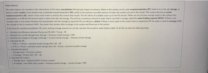 Water Balance The Water Balance Of A Location Is The Interactions Of The Input Precipitation Precipl And Output Of Moi 1