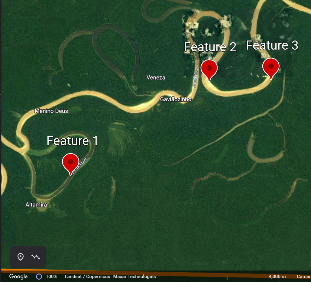 Menino Deus Altamira Google Feature 1 Veneza 100 Landsat Copernicus Maxar Technologies Feature 2 Feature 3 Gaviaozinh 1